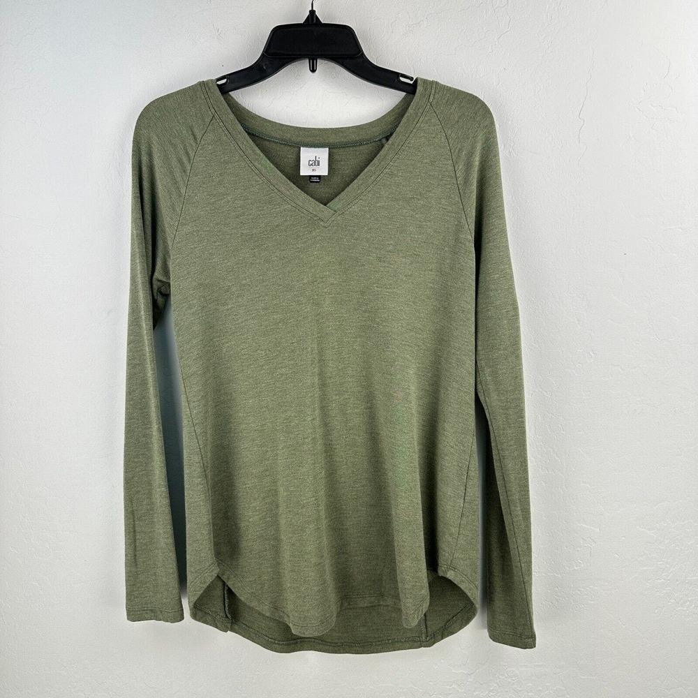 Cabi Top Womens XS Green V Neck Long Sleeve Stretch Drawstring Waist Style 4192‎
